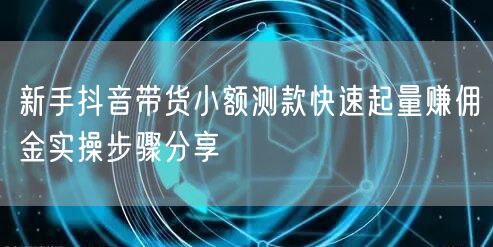 新手抖音带货小额测款快速起量赚佣金实操步骤分享