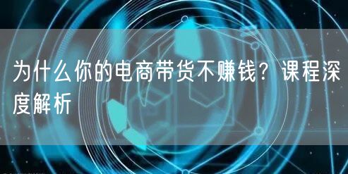 为什么你的电商带货不赚钱？课程深度解析